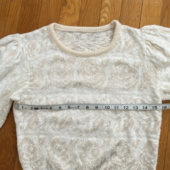 80s Vintage Cream & White Rose Pattern Puff Shoulder Pullover Sweater XS Sm - Picture 6 of 13